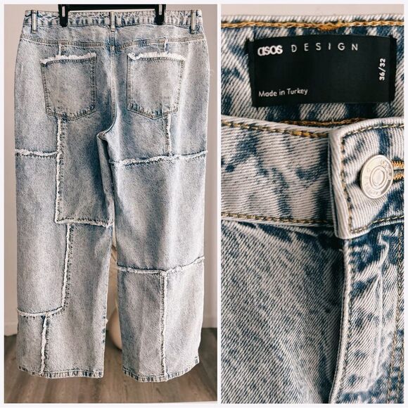 ASOS DESIGN cotton blend relaxed dad jean with frayed patchwork size 36/32 - Picture 2 of 6